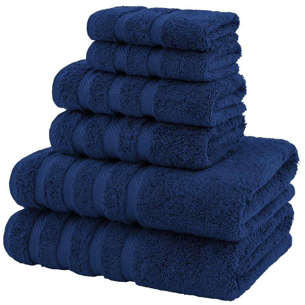 American Soft Linen 6 Piece Towel Set, 100% Cotton Bath Towels for Bathroom, Navy Blue
