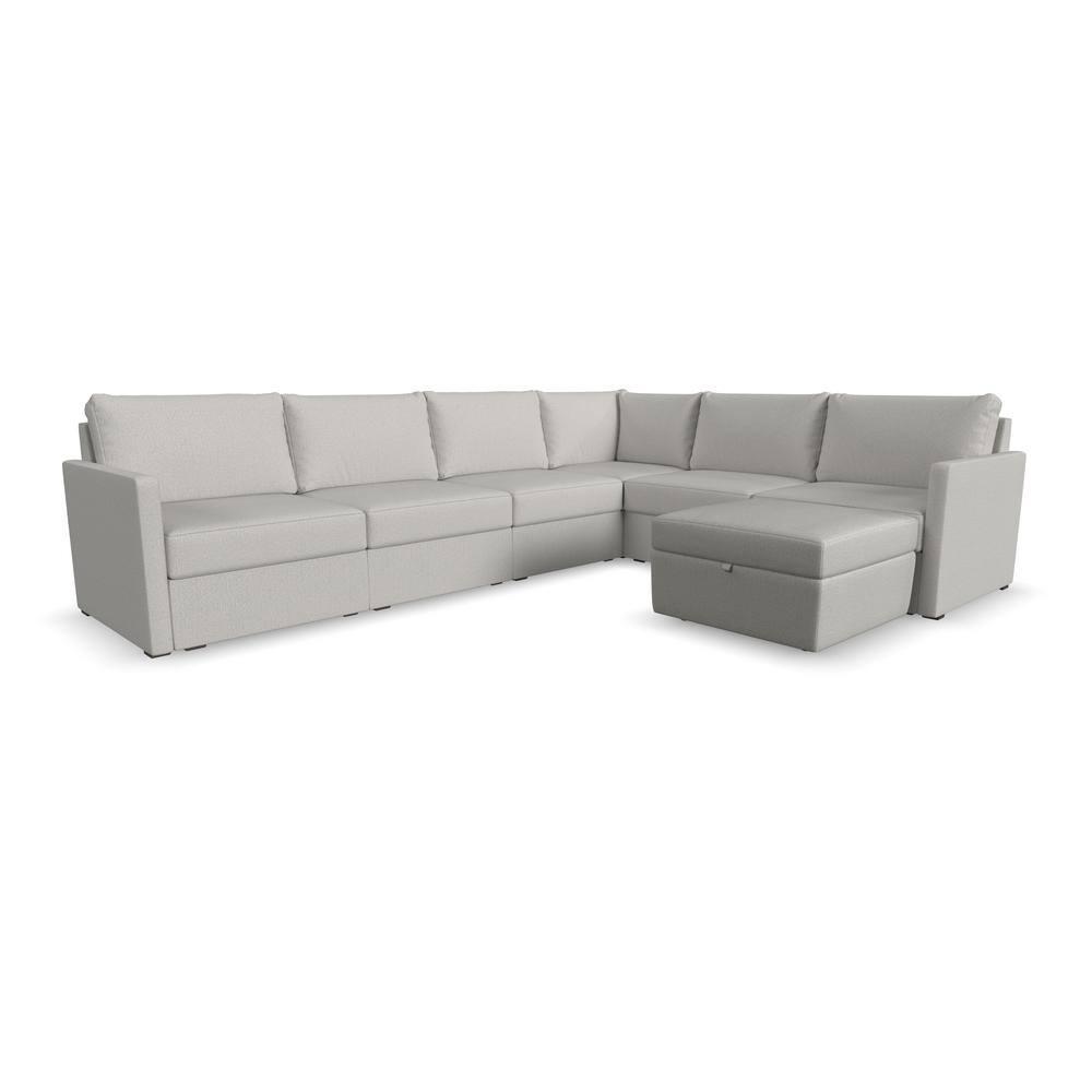 Flex 6 - Piece Upholstered Modular Sectional with Storage Ottoman