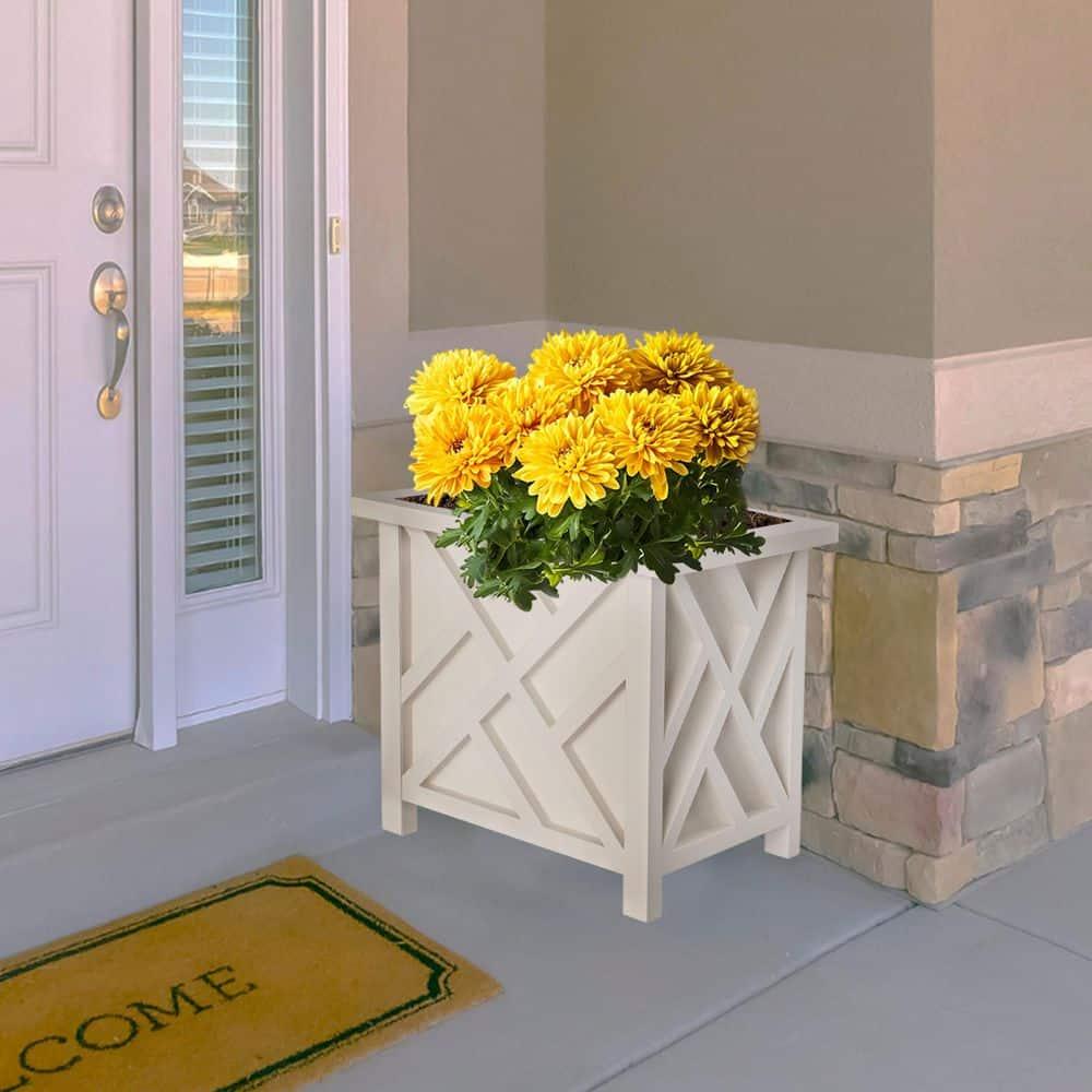 Pure Garden 15.5" Lattice Planter Box, White
