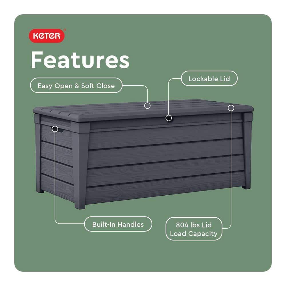 Keter Keter Brightwood 120 Gallon Large Durable Outdoor Storage and Weather Resistant Resin Deck Box