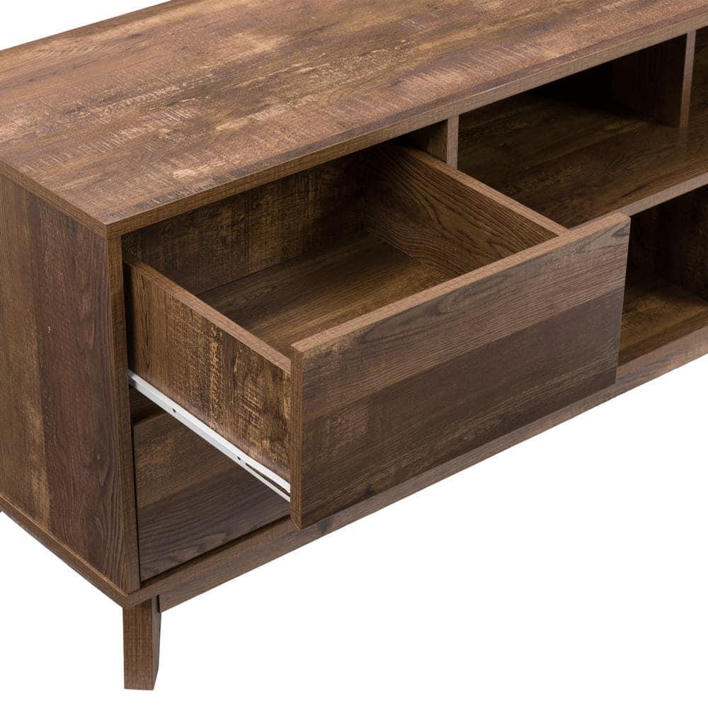 Hollywood Wood Grain TV Stand for TVs up to 85" with Drawers Brown - CorLiving: Mid-Century Modern Media Console