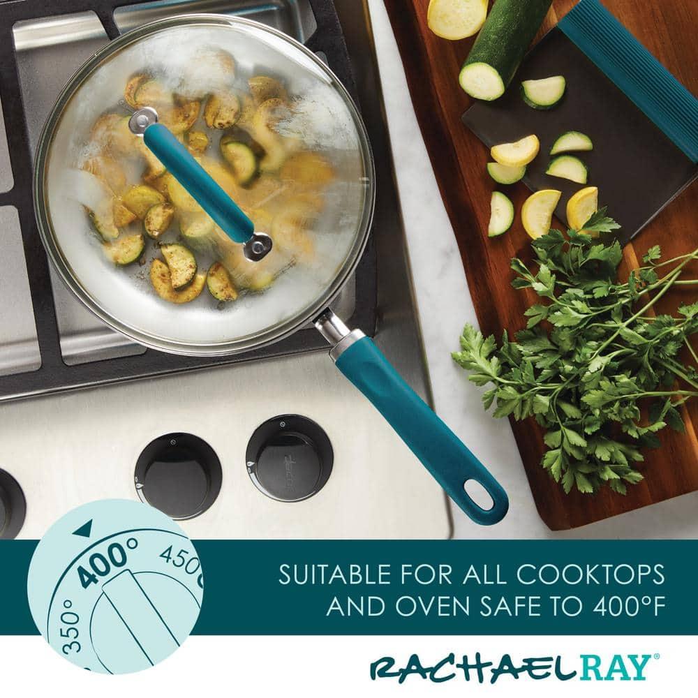 Rachael Ray Create Delicious 9.5" Aluminum Nonstick Deep Skillet with Lid Teal