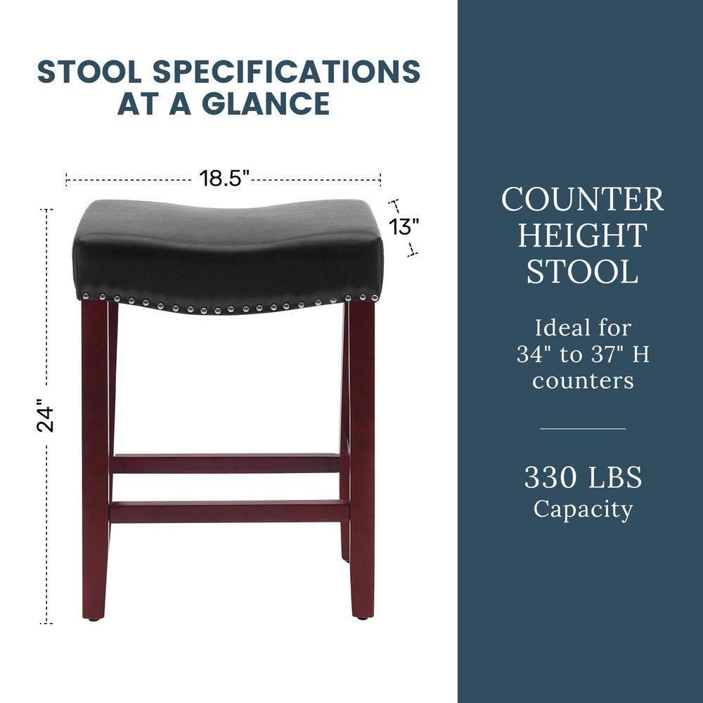 Polytrends Jameson Upholstered Polyester Cherry 24 Inch Counter Stool Cherry/Black Wood Wood Footrest Leather Modern & Contemporary