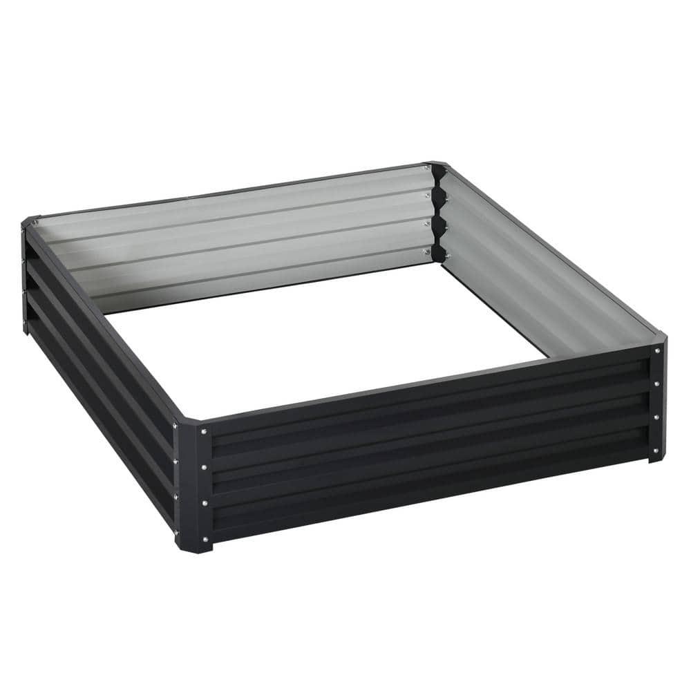 Outsunny 4' x 4' x 1' Galvanized Raised Garden Bed, Planter Raised Bed with Steel Frame for Vegetables, Flowers, Plants and Herbs, Gray