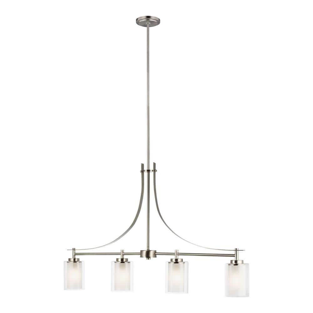 Elmwood Park 4-Light Brushed Nickel Hanging Dining Room Island Pendant with Satin Etched Glass Shades