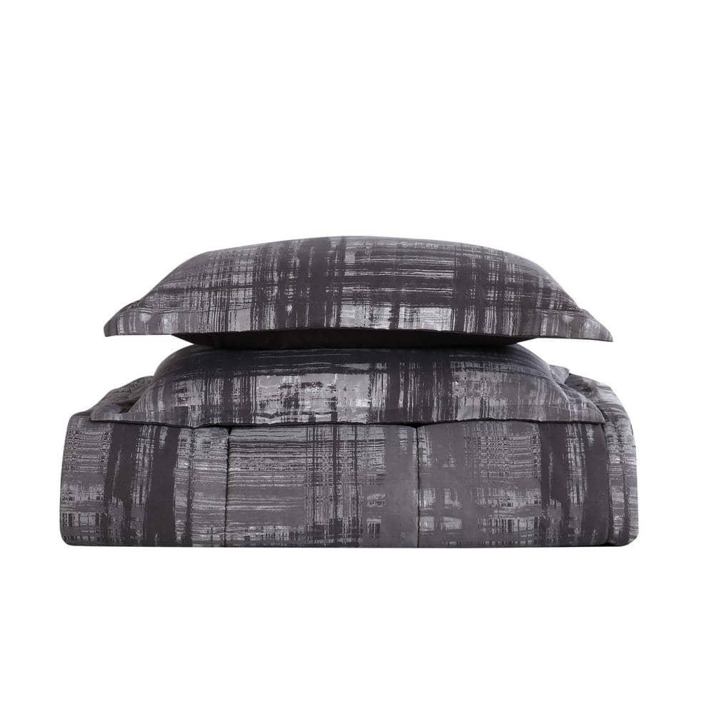 Style 212 Camden Plaid King Comforter Set 3-Piece Gray/White Abstract Bedding Sets, King