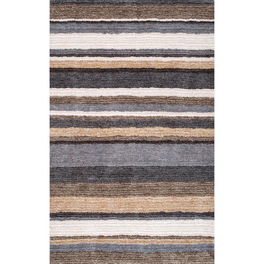 Nuloom Drey Striped 5x8 Shag Area Rug for Living Room Bedroom Dining Room Nursery, Beige Multicolor/Brown