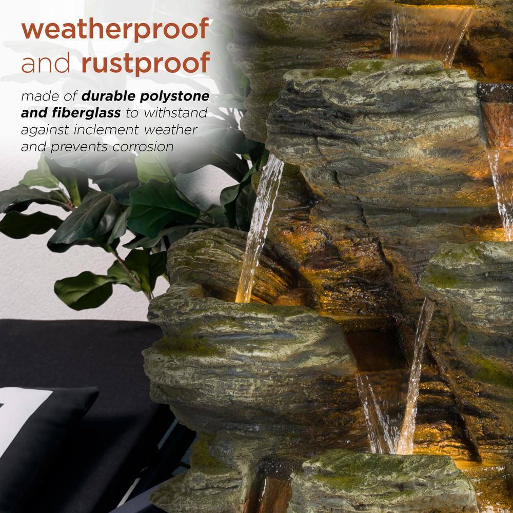 51" Resin Rock Cascading Fountain with LED Lights Gray - Alpine Corporation: Waterfall Feature, Birdbath