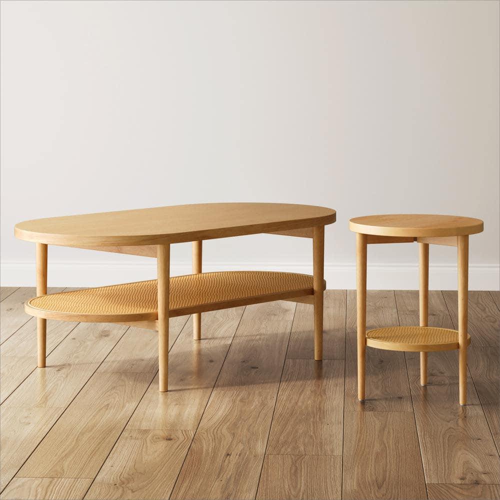 Sonia Wood and Rattan Round Warm Pine - Nathan James: Chic Bohemian 2-Tier End Table