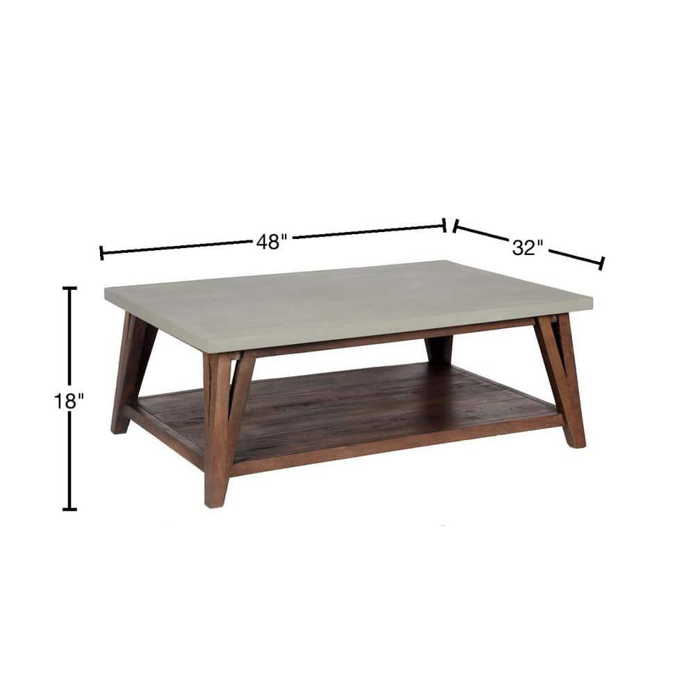 48" Brookside Coffee Table Concrete Coated Top and Wood Light Brown/Gray - Alaterre Furniture: Mid-Century Modern Design, Fixed Shelf