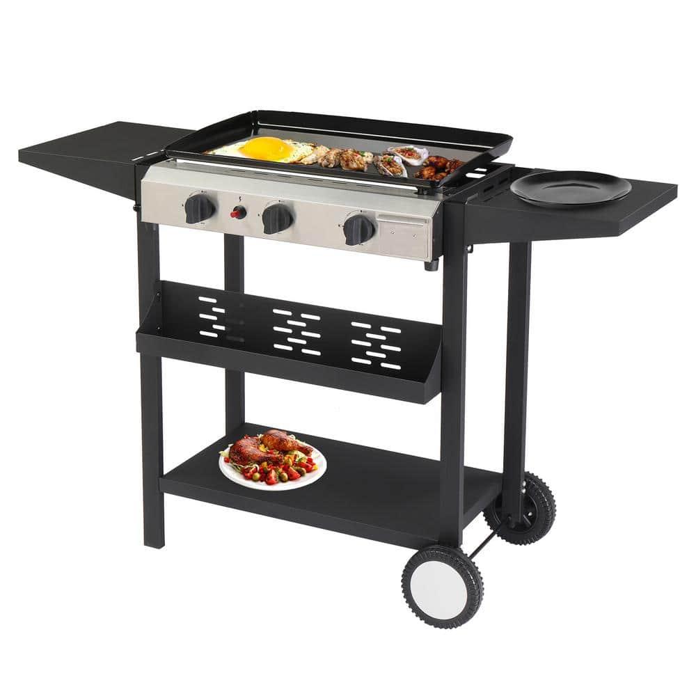SKOK Portable 3-Burner Propane Flat-Top Gas Griddle for Outdoor, Camping, Patio, Garden
