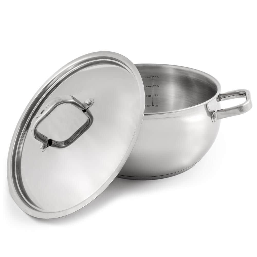 BergHOFF SS 18/10 5.5 Qt Stock Pot With SS Lid, Belly Shape, 9.5"