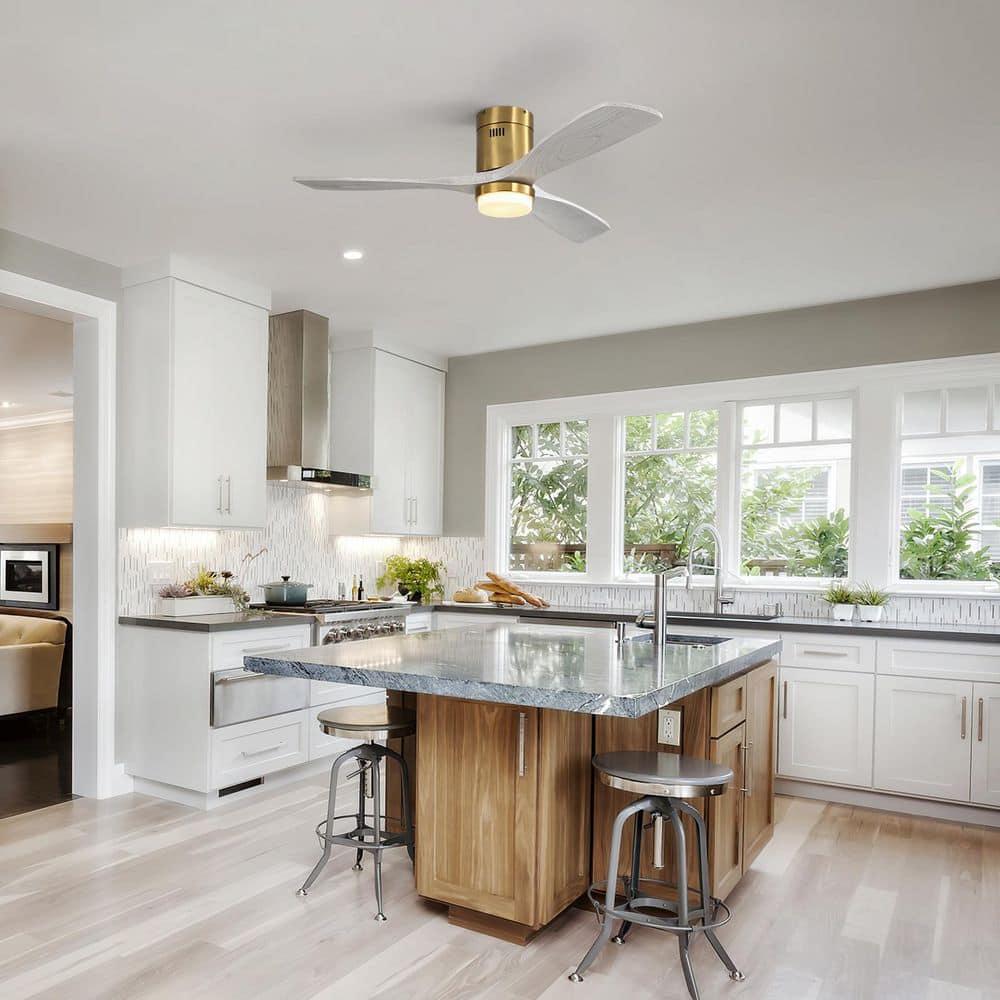 52" Modern Ceiling Fan without Light, Remote Control and Reversible DC Motor Included White with Light Wood-grain