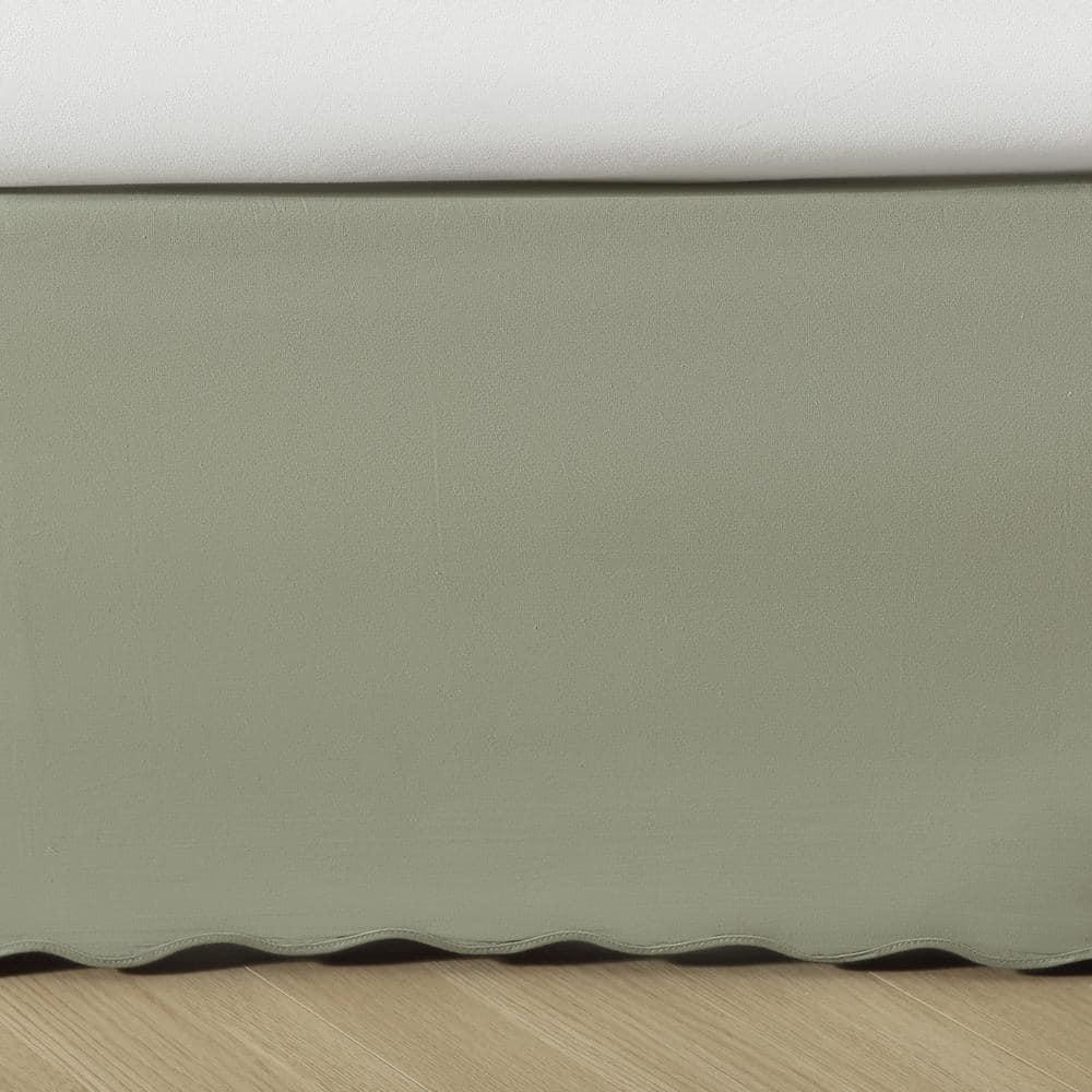 Solid Scallop Sage Green Cotton King 15 in. Drop Bed Skirt