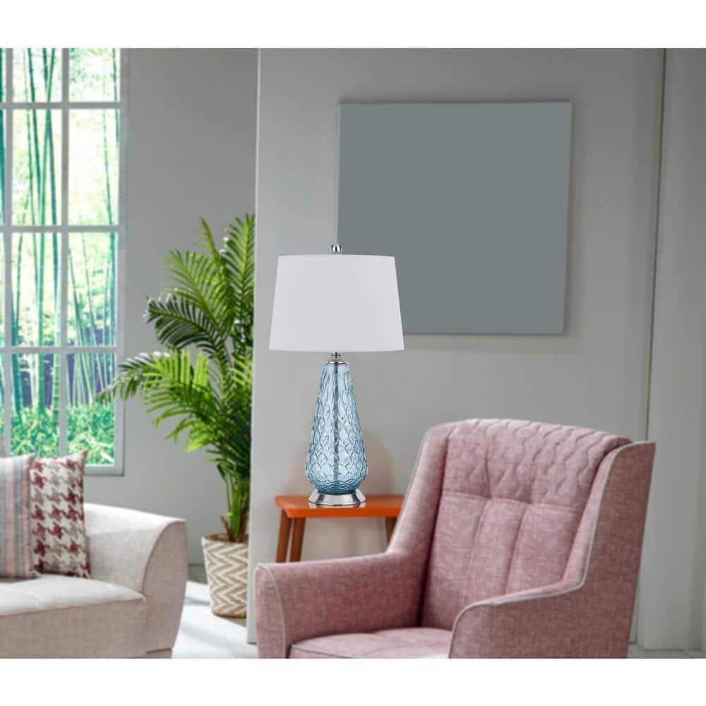 150W 3 Way Mayfield Glass Table Lamp With Hardback Taper Drum Fabric Shade