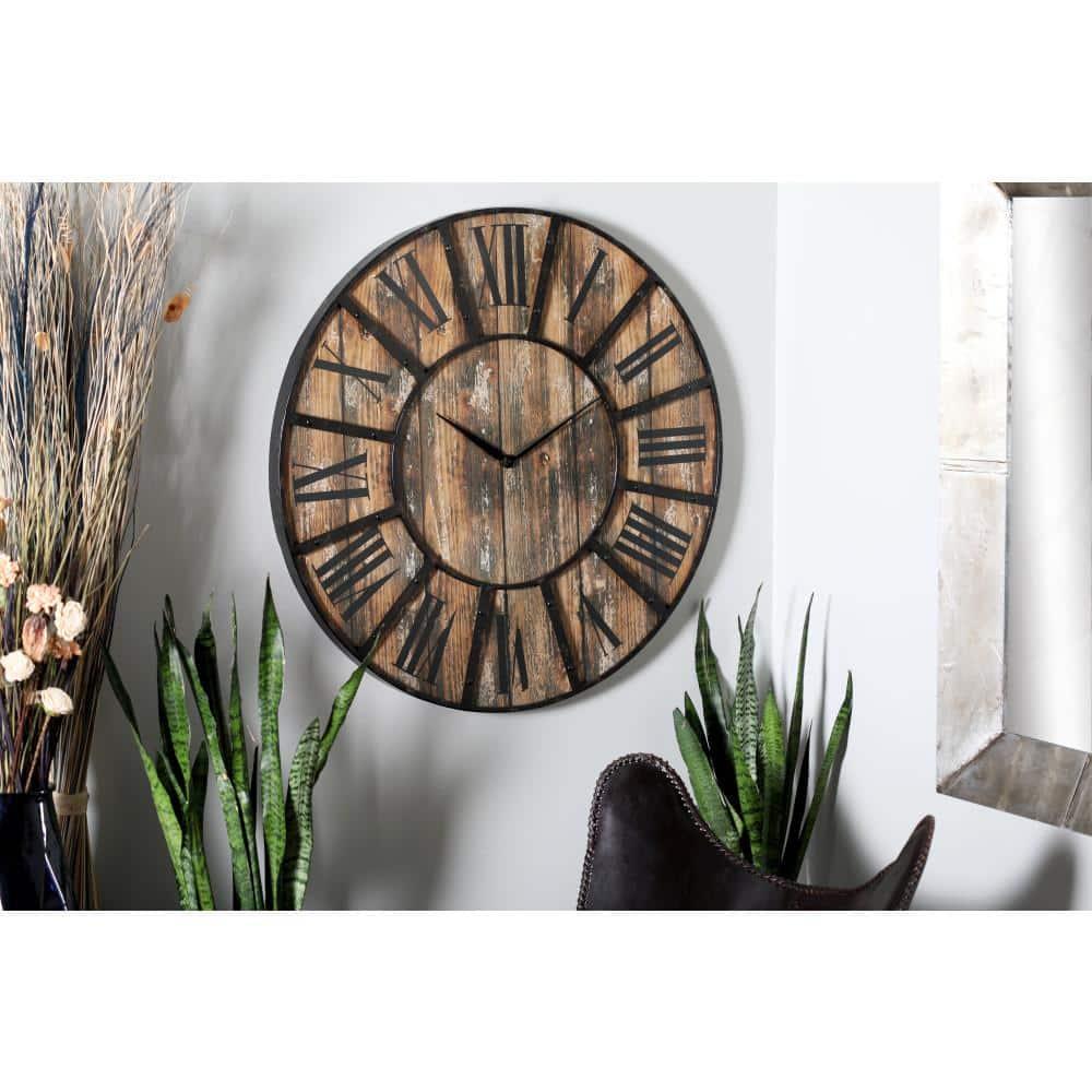 DecMode 36" Brown Wood Wall Clock with Black Accents