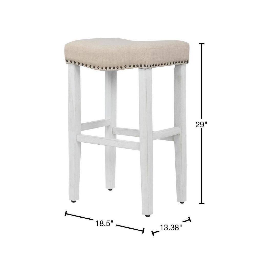 29" Upholstered Nail Head Counter Stool (Set of 2)Antique White/Beige