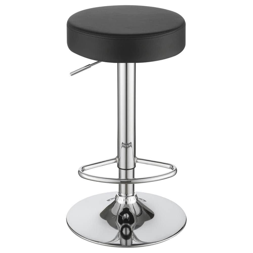 Coaster Contemporary Faux Leather Round Adjustable Bar Stool in Black