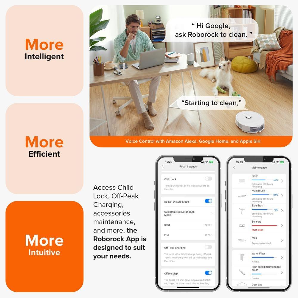 Q8 Max Robotic Vacuum White: Roborock, Cordless, Smart Mapping, App Controlled, Tangle-Free, Multi-Surface, 1-Year Warranty