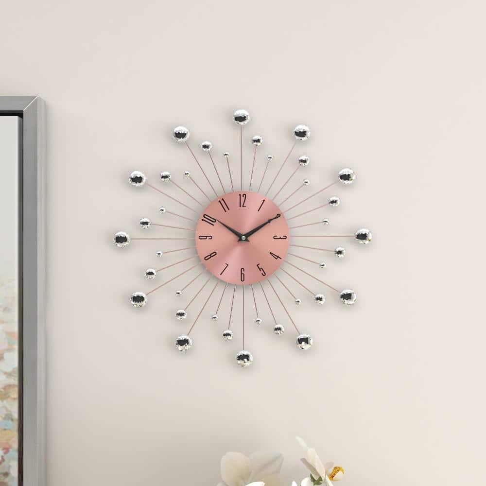 15"x15" Metal Starburst Wall Clock with Crystal Accents Copper - Olivia & May
