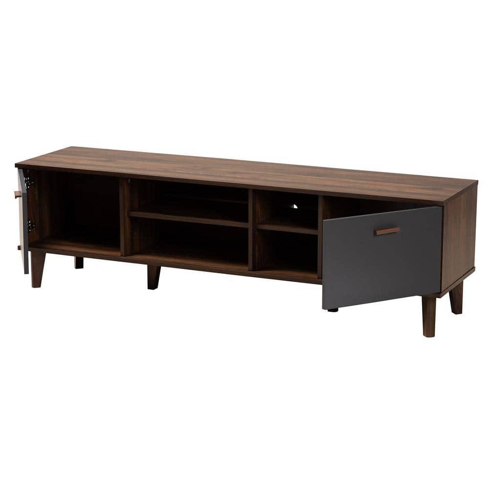 Moina Two-Tone Wood TV Stand for TVs up to 70" Walnut/Gray - Baxton Studio