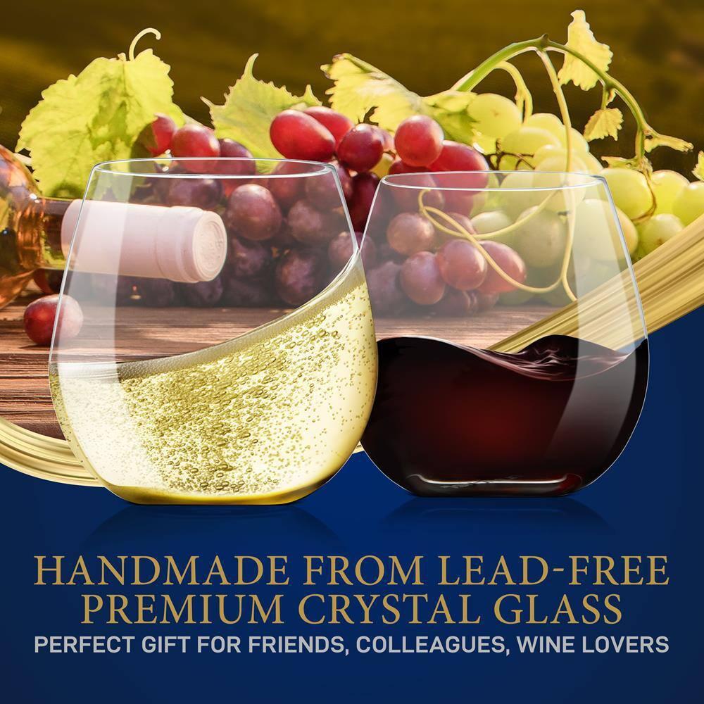 NutriChef 2 Pcs. of Crystal-Clear Stemless Wine Glass - Ultra Clear and Thin, Elegant Clear Wine Glasses, Hand Blown