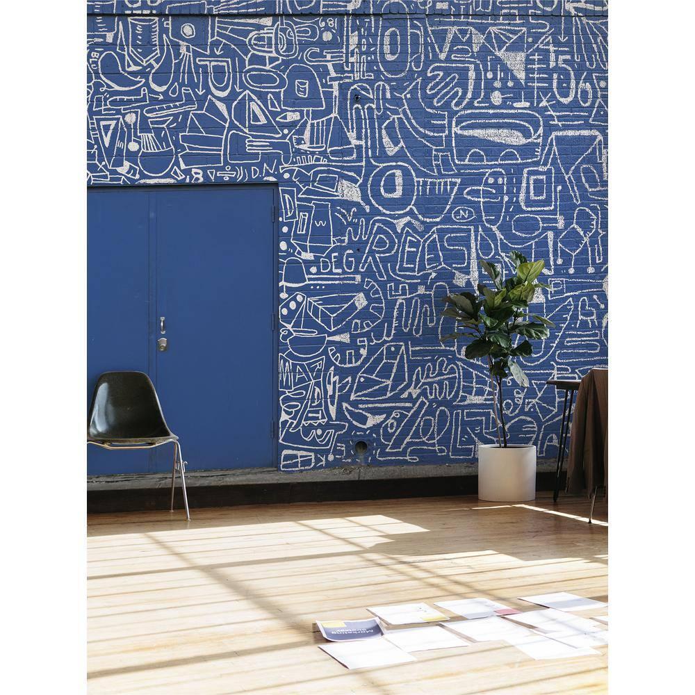 Large Blue Architectural Watercolor Wall Mural