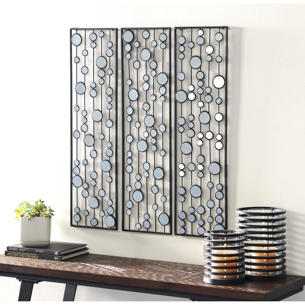 Mercer41 Metal Geometric Black Wall Decor with Round Mirror Accents Set