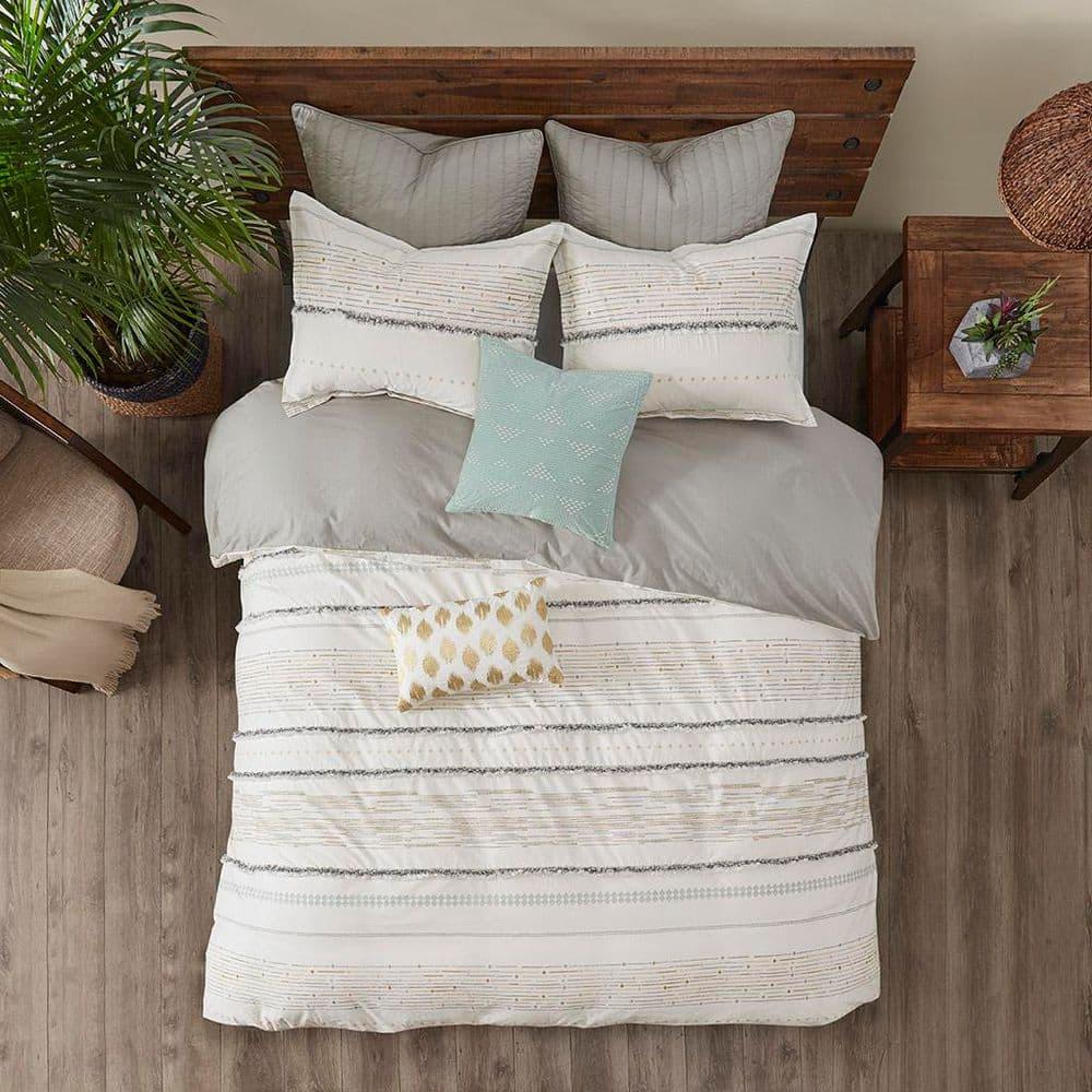 Nea Boho, Mid-Century 3 Piece Stripe Cotton Comforter Set With Tassels