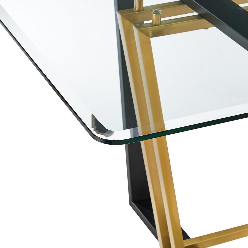 Armen Living Kai Rectangular Stainless Steel and Base with Glass Tabletop Dining Table Gold/Black
