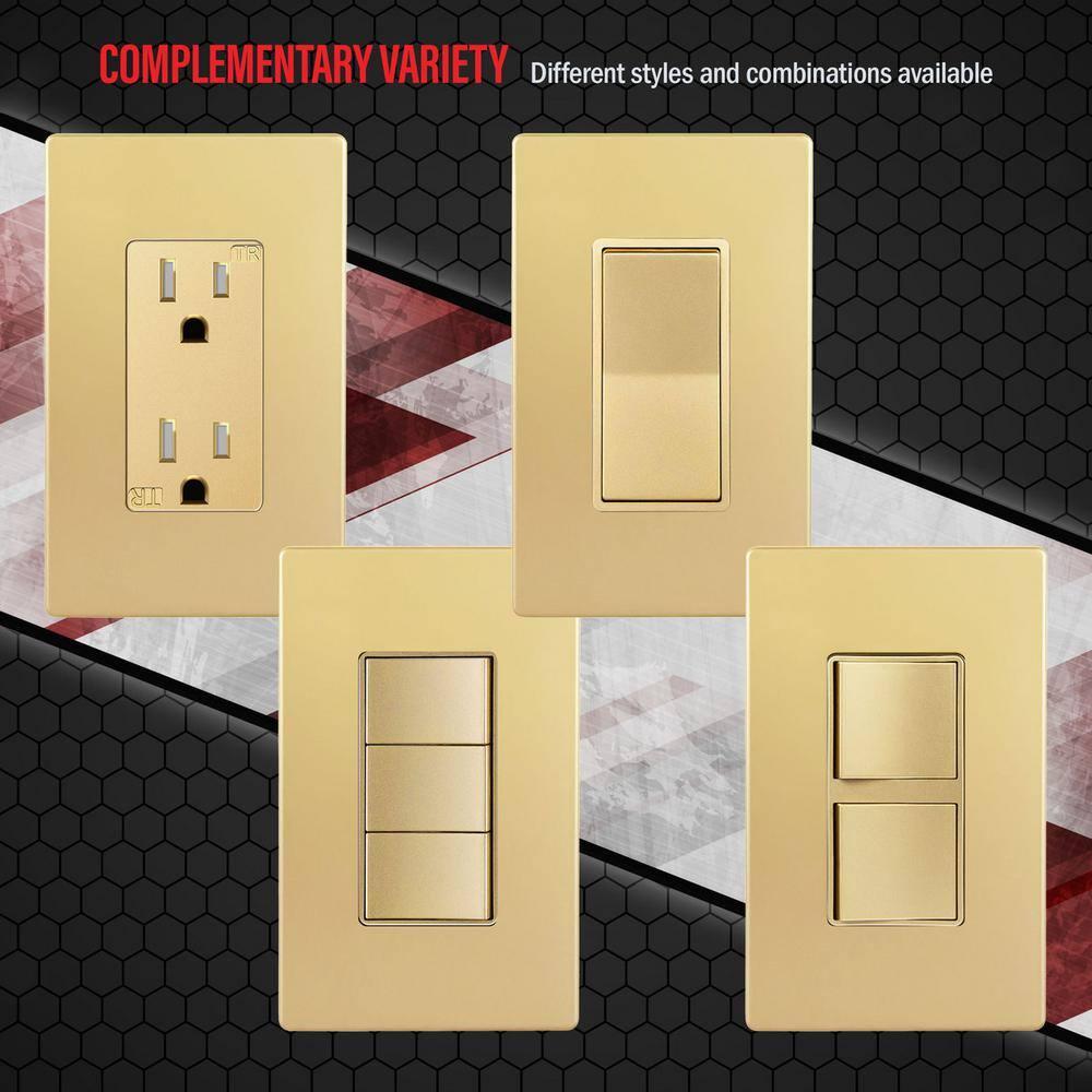 ENERLITES Elite Series Screwless Decorator Wall Plate, Child Safe Outlet Cover, Gloss Finish, Standard Size 1-Gang, Unbreakable Polycarbonate Thermoplastic, Gold
