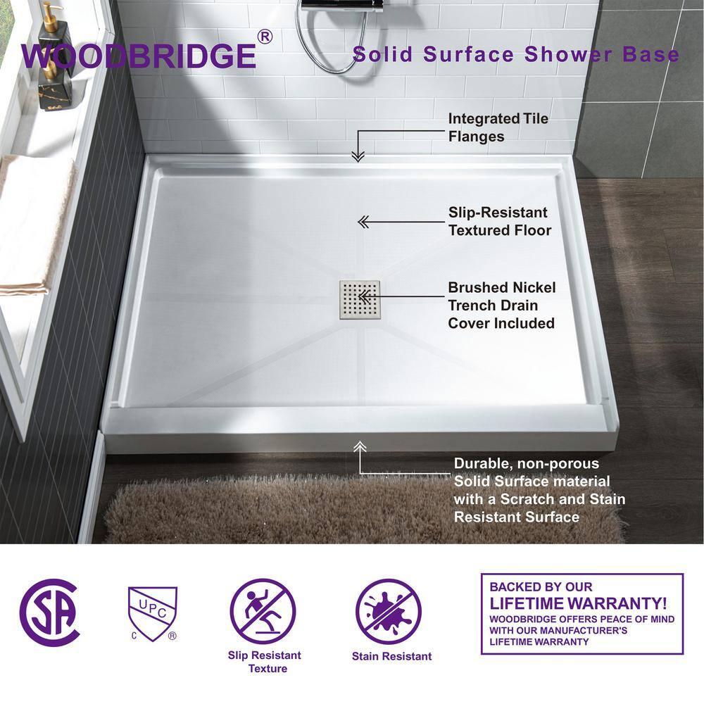 36" Solid Surface Square Single Threshold Shower Pan Base with Drain Assembly & Drain Cover Included, Non-Slip