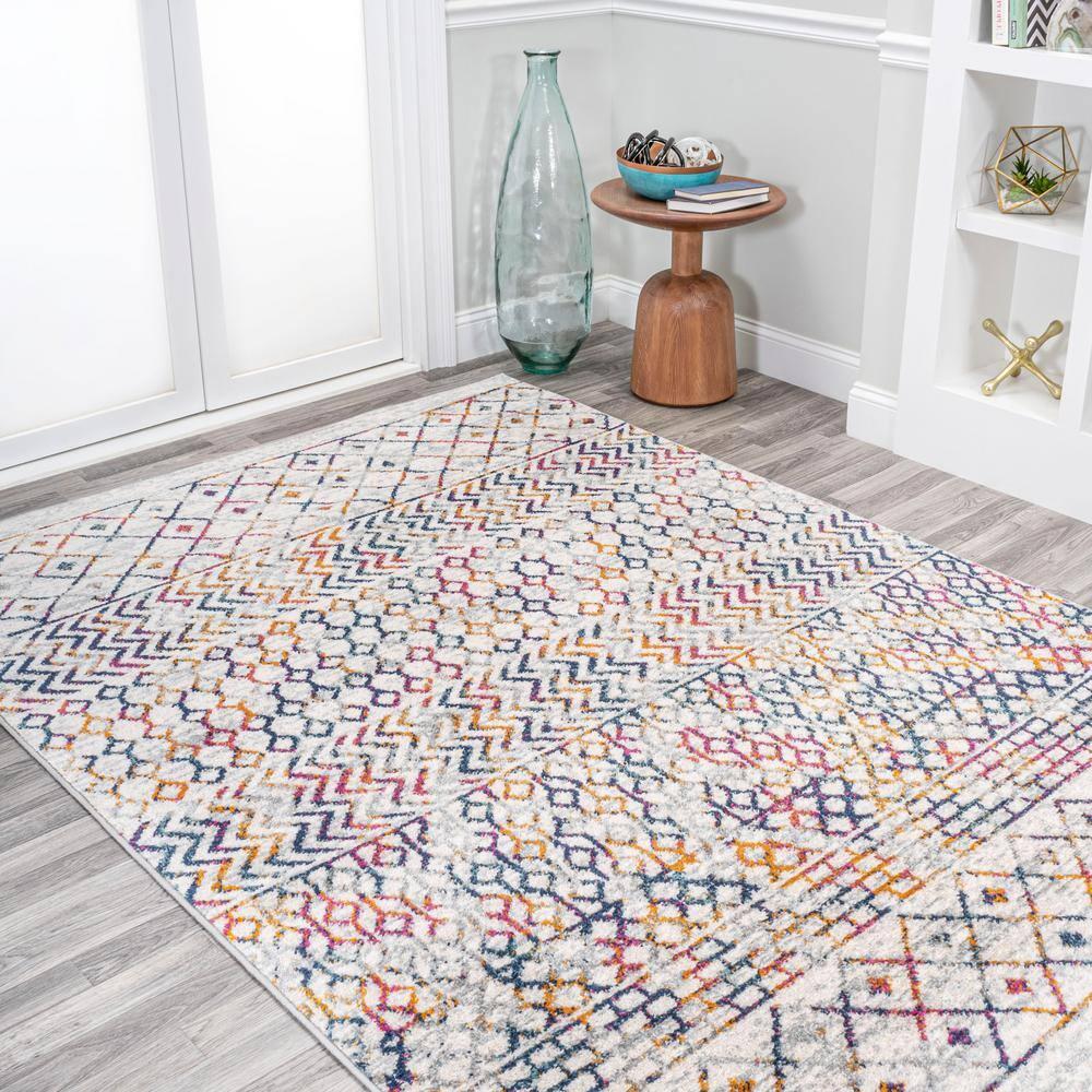 5' x 8' Arta Moroccan Vintage Geometric Rug Area Rug, Multi/Cream - JONATHAN Y