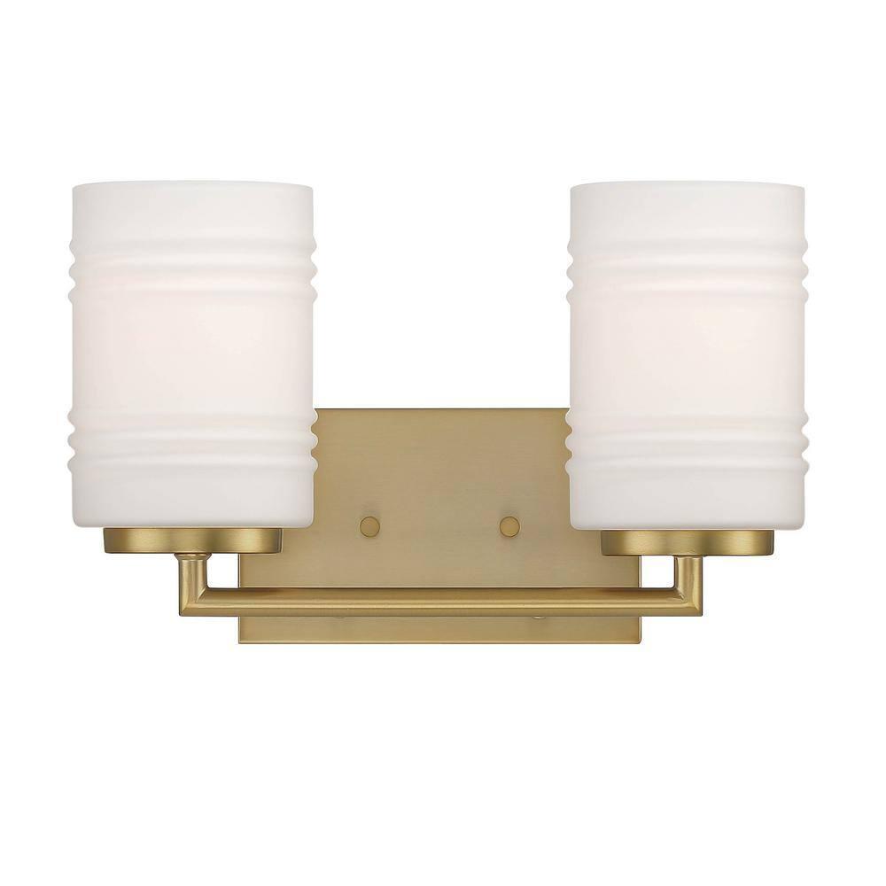 Designers Fountain Leavenworth 2 Light Brushed Gold Bathroom Vanity Light Fixture, D257M-2B-BG