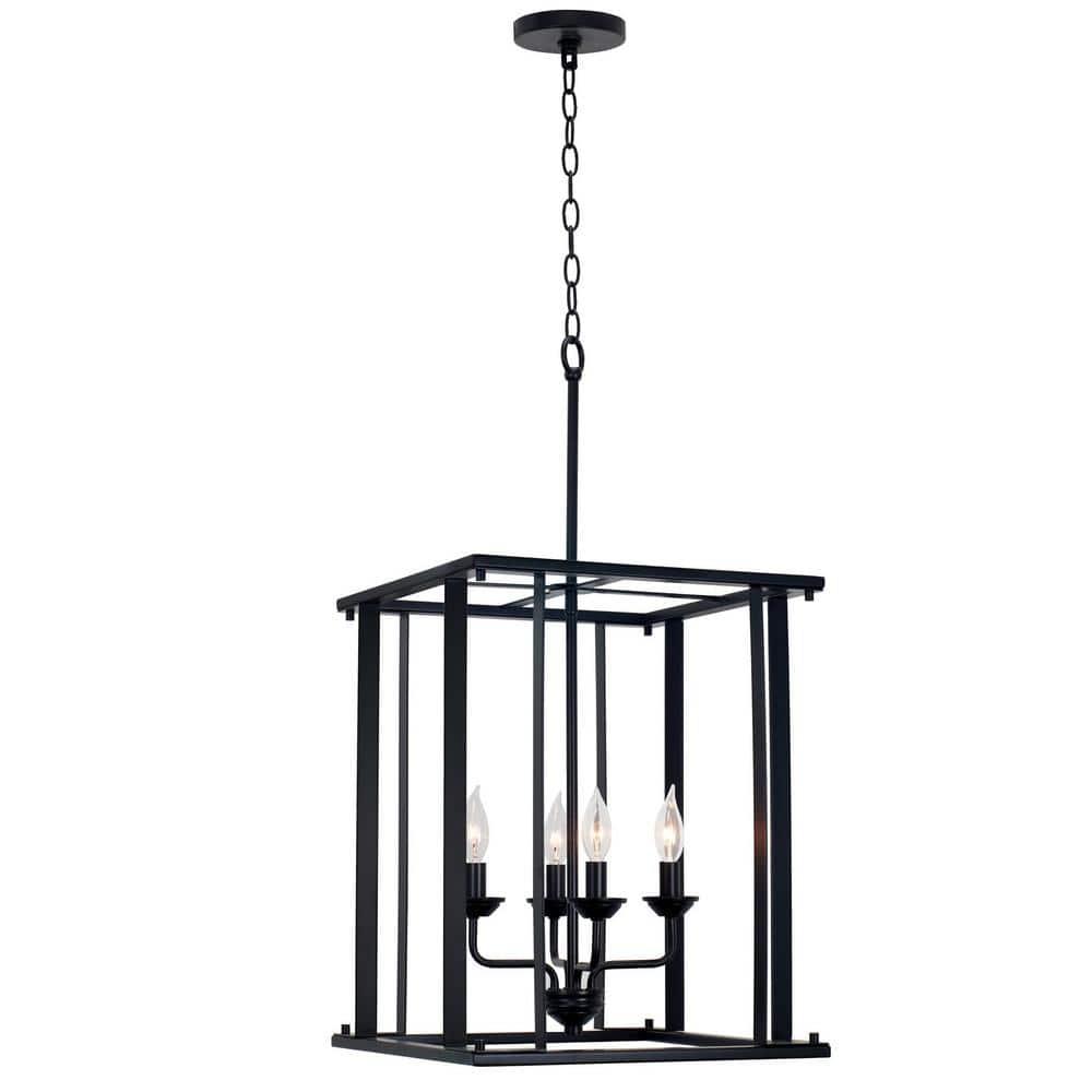 Kira Home Samson 32 " Farmhouse Lantern Cage Pendant Light, Open Frame Design, Adjustable Foyer Chandelier, Black