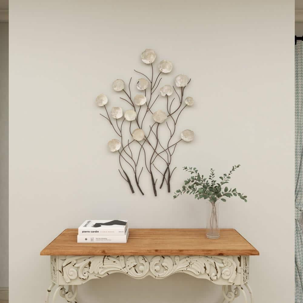 Metal Floral Wall Decor with Capiz Accents White - Olivia & May