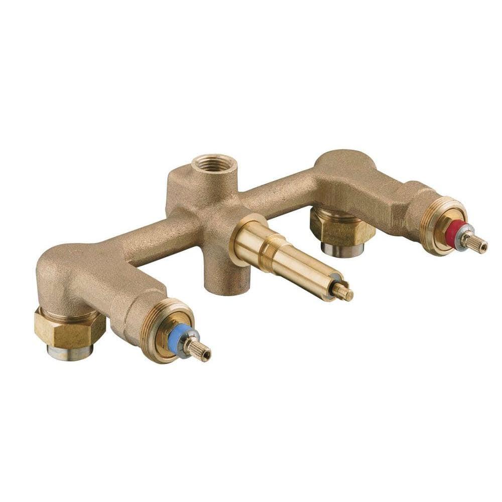 Widespread 1/2" Ceramic In-Wall Three-Handle Valve System with Integral Diverter and 8" Centers