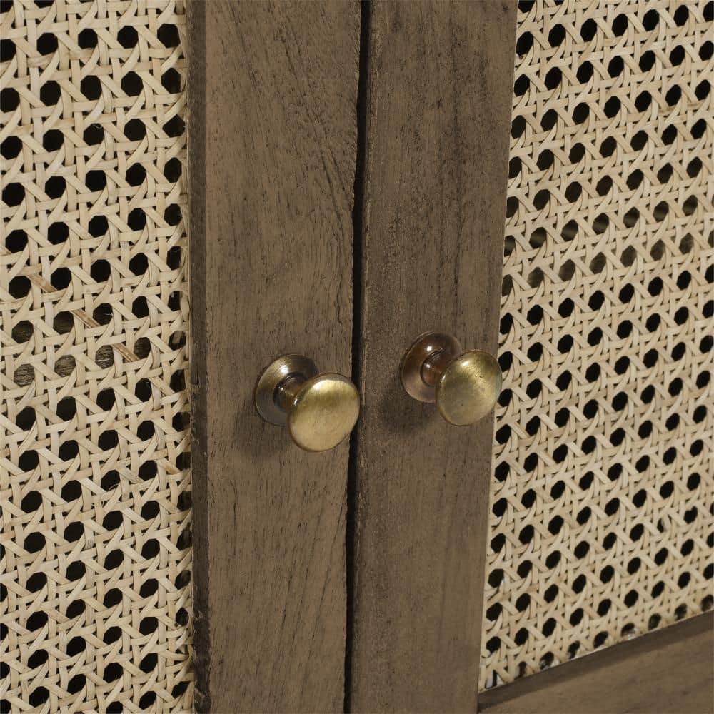 The Urban Port 30" Nightstand Table Rattan Cabinet Doors and Drawer Fronts Sandblasted Brown Mango Wood Brown