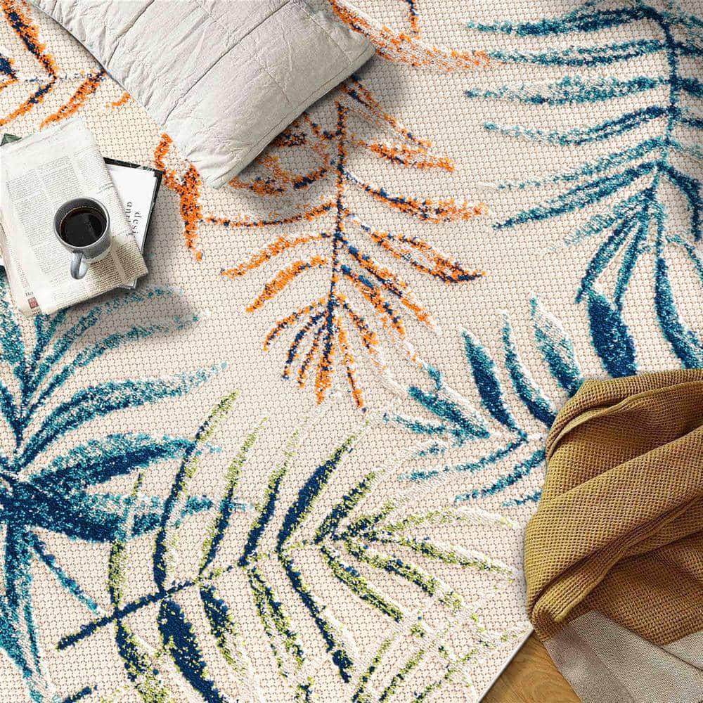 World Rug Gallery Bahama Palm Frond Floral Indoor/Outdoor Area Rug - Multi 5' x 7'