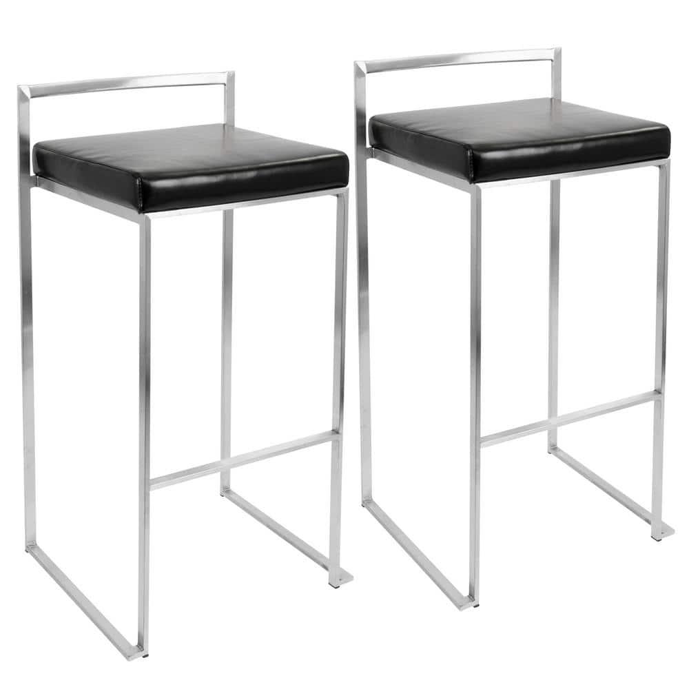 34" Set of 2 Fuji Contemporary Stackable Barstools Metal/Black Velvet - LumiSource: Low Back, Space-Saving Design