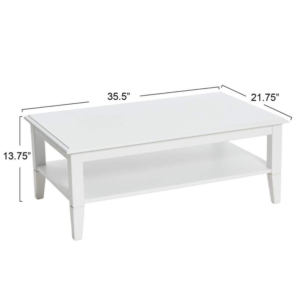 Storied Home Pleasantville Coffee Table with Storage Shelf and Solid Wood Legs White: Country Style, Engineered Top