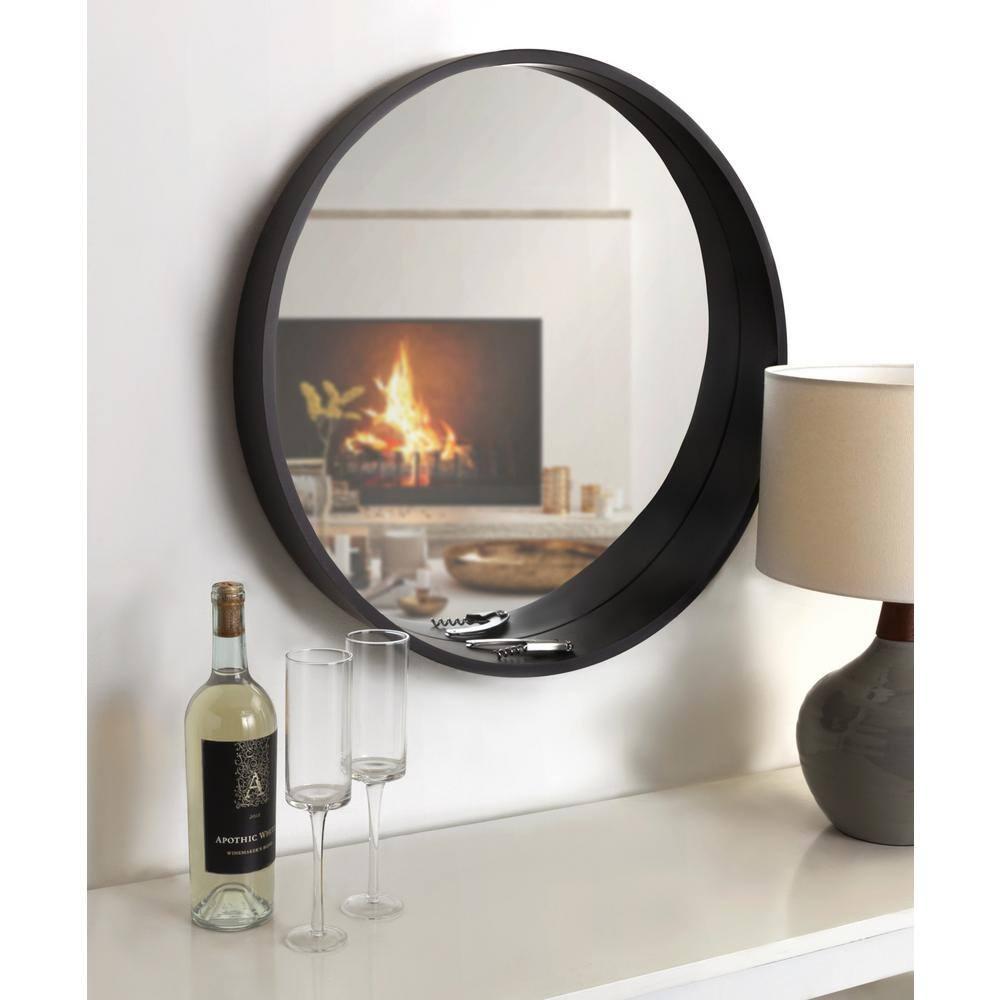 24" Wheeler Round Wall Mirror with Shelf, Modern Decor - Kate & Laurel All Things Decor