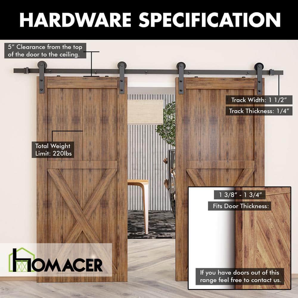 Homacer Black Rustic Sliding Barn Door Hardware Kit, for Two/Double Doors, 9ft Long Flat Track, Straight Design Roller, Heavy Duty, for Interior & Exterior Use