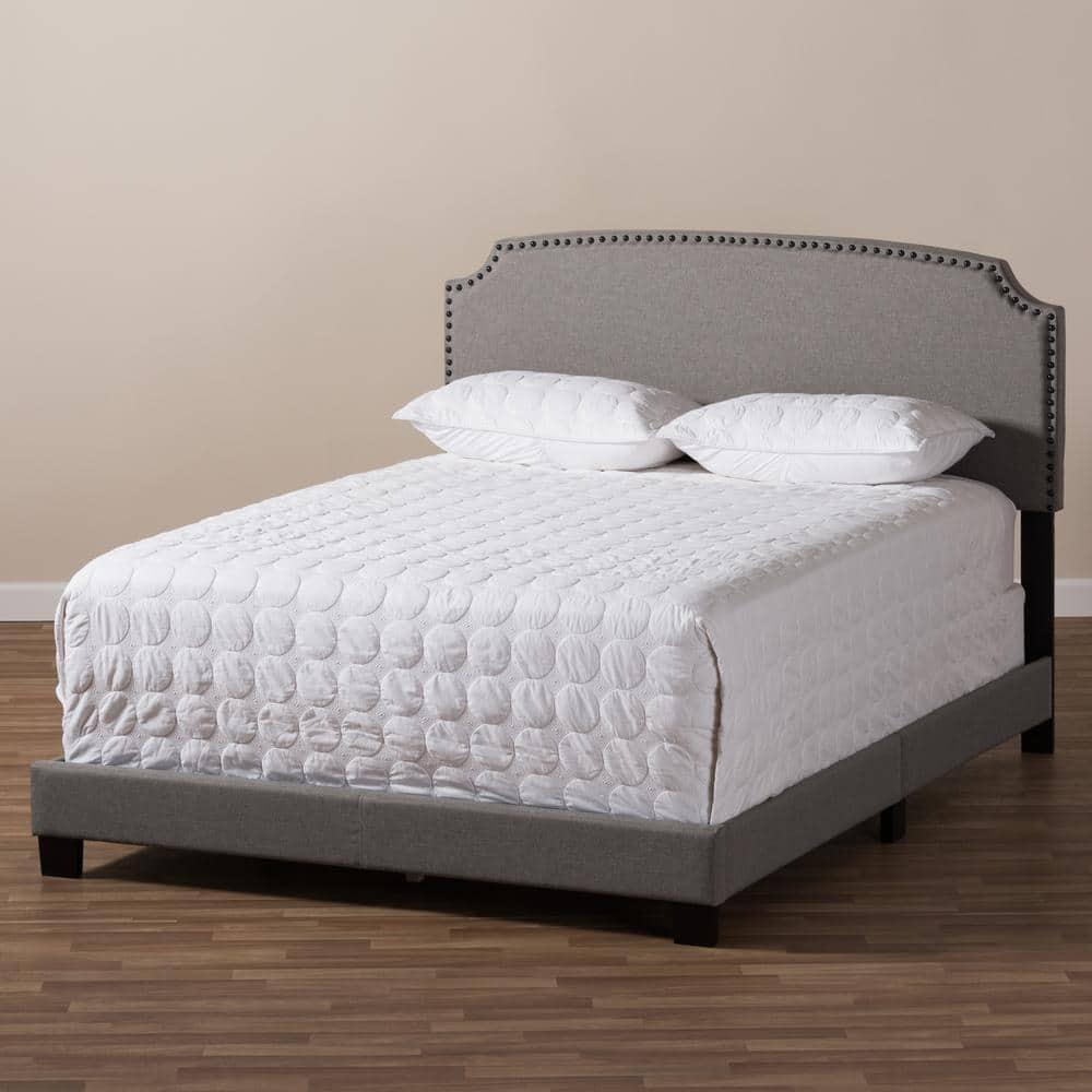 Queen Odette Upholstered Bed with Nailhead Trim - Baxton Studio: Hardwood Frame, Polyester Fill