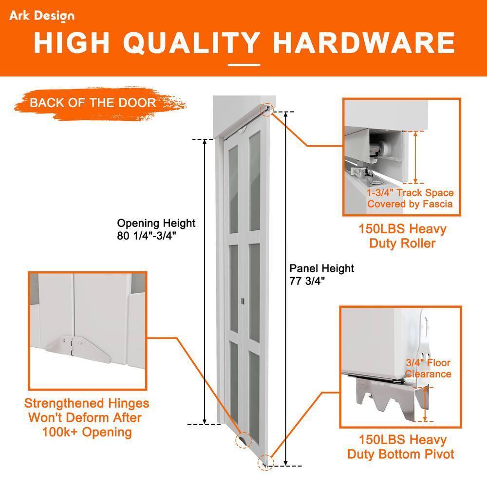 Frosted Glass And Solid Manufactured Wood Bi-Fold Door With Installation Hardware Kit