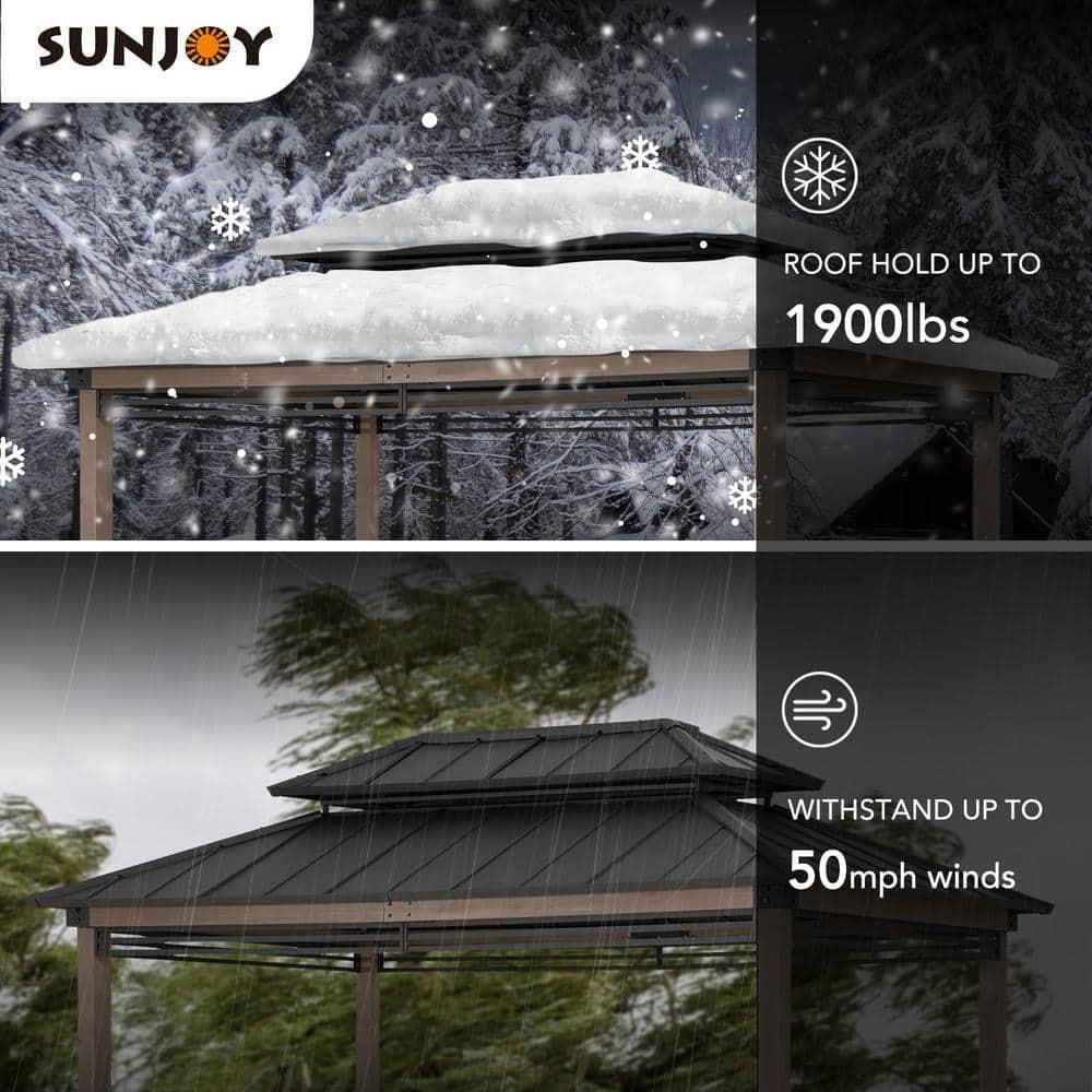 Sunjoy Sunjoy Wooden Grill Gazebo with AC Power Port, 8 x 12 ft. Steel Hardtop Outdoor Gazebo for Year-Round Grilling, Cedar Framed Gazebo with Built-in Electrical Outlets and Decorative Fence