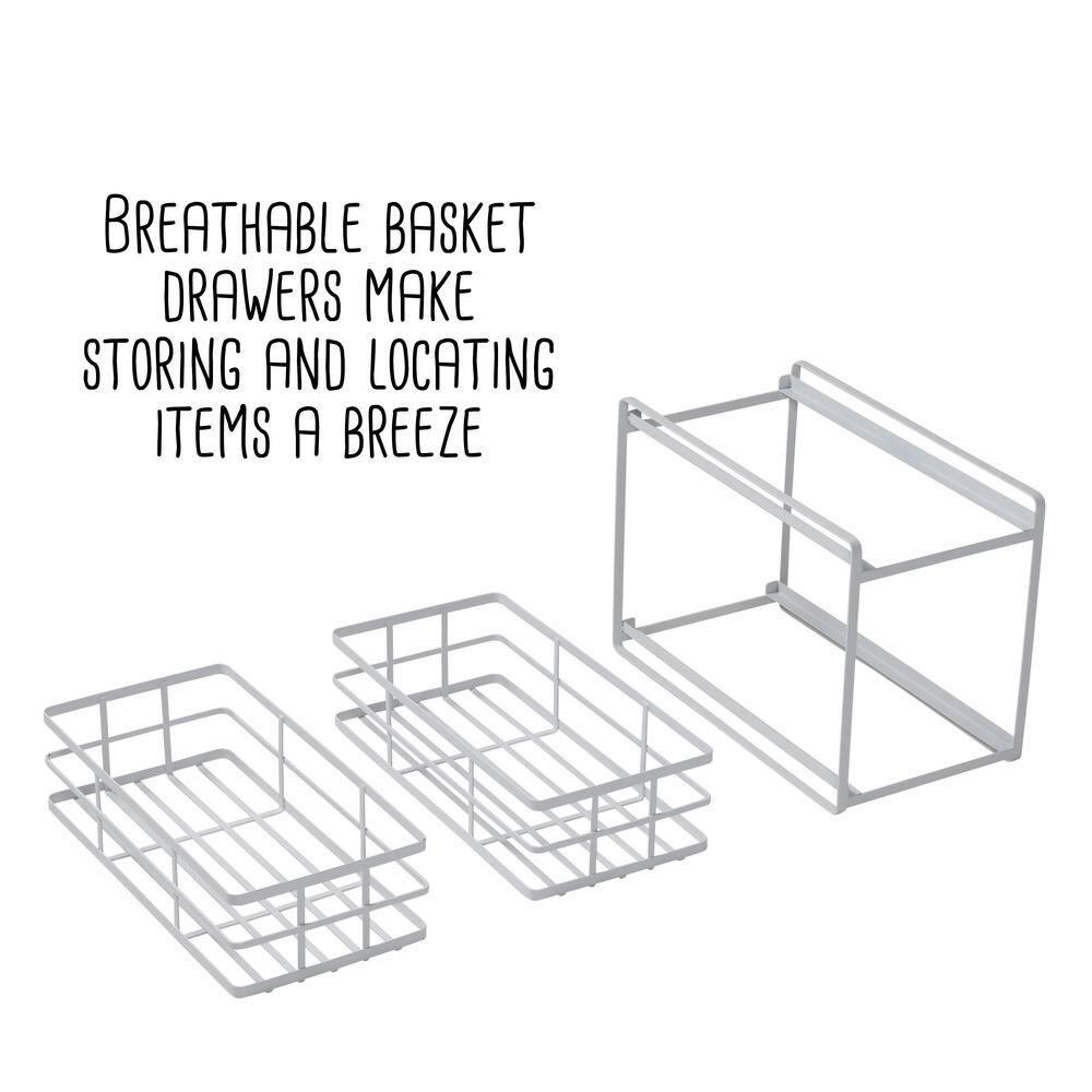 Honey-Can-Do Flat Wire Sliding Basket Organizer - White: Kitchen Organizer, Under Sink Storage, Steel, 12" H x 14" W x 8" D