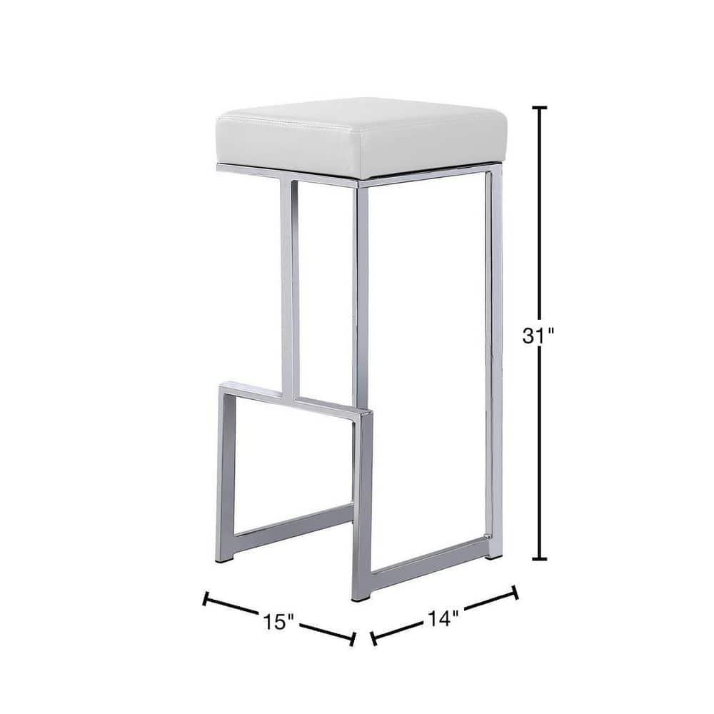 Dorrington Modern Faux Leather Backless Bar Stool in White/Silver (Set of 2)