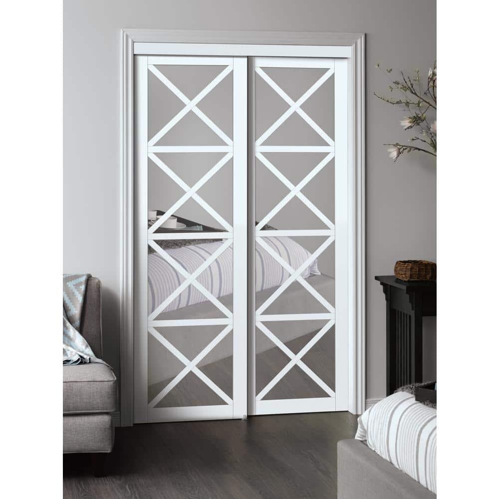 Renin Lace 80'' Solid + Manufactured Wood Mirrored Low-Gloss Sliding Closet Doors