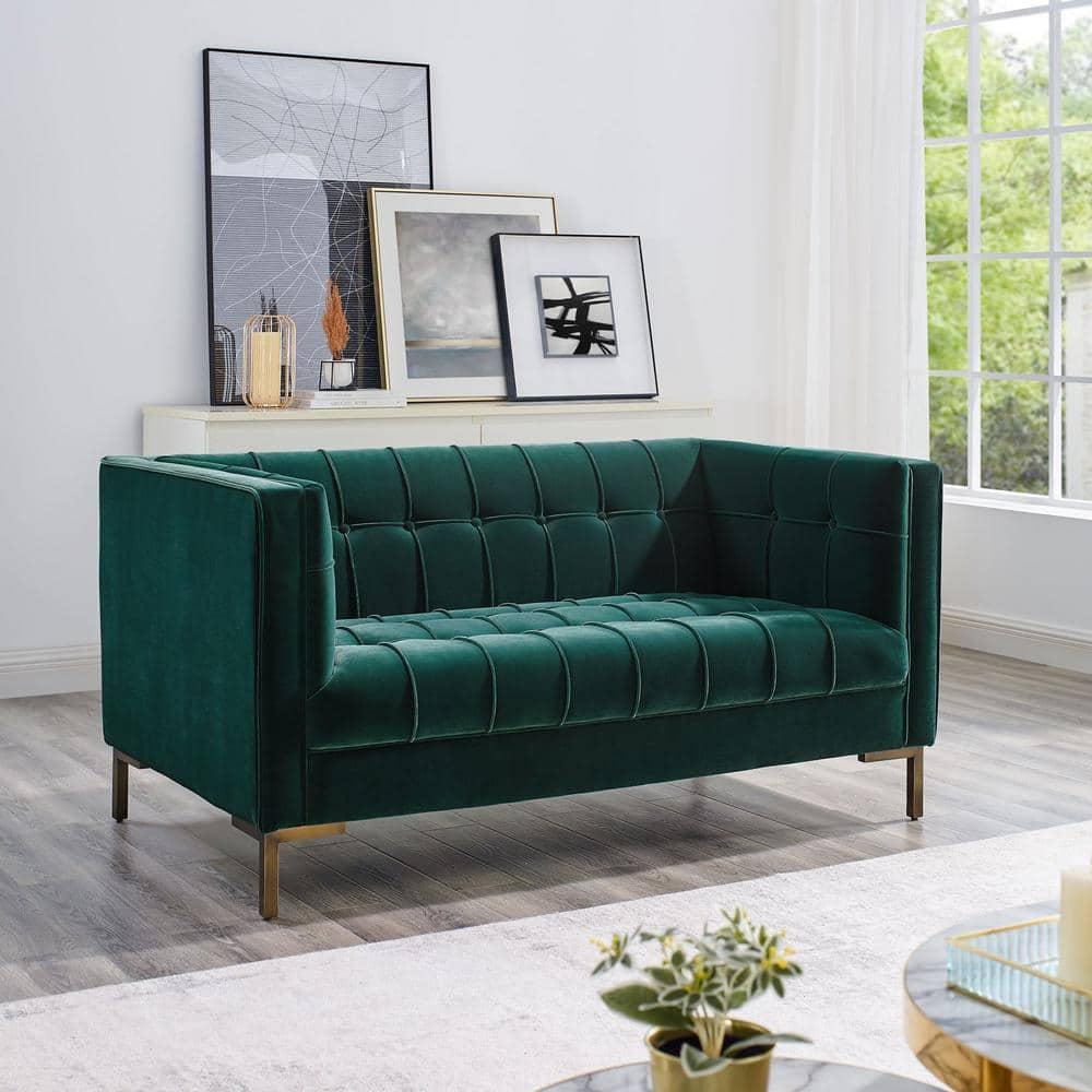 Isaac 84" Green Velvet Tufted Tuxedo Arm Sofa